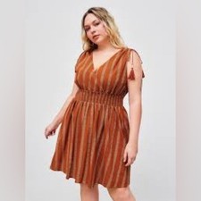 NWT Cider 100% Cotton V-neck Boho Tassel Drawstring Shirred Mini Dress 0XL