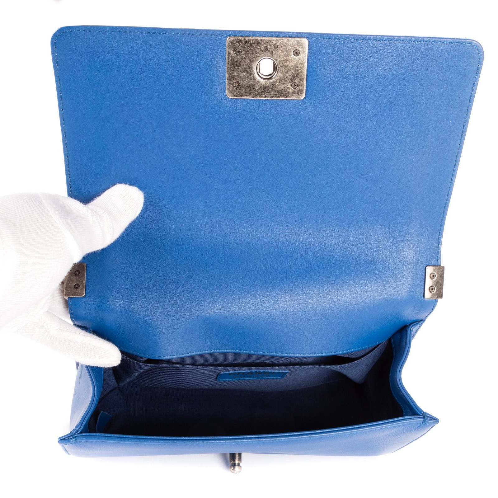 Chanel Boy Chevron Blue with Papers Unisex Bag #BCP053 image 9