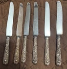 6 Vintage S Kirk & Son Sterling Silver Handle Dinner Knives Stainless Steel Blad