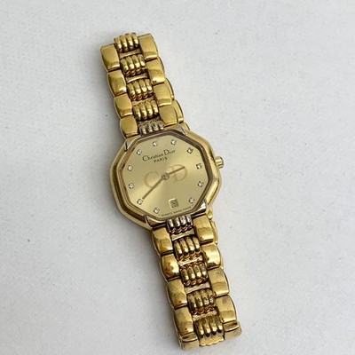 Authentic Christian Dior GP 25mm Gold Watch 48.153 Octagon Gem