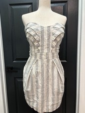 BCBGeneration Women's Strapless Linen Stripped Mini Dress Size:12
