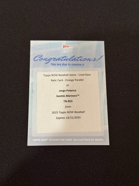 Jorge Polanco ALDS 2025 MLB Topps NOW 853 Orange Foil Base Relic /25 Redemption