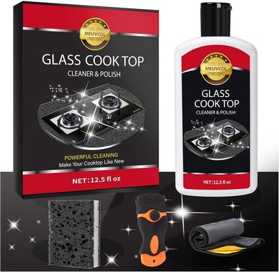 Meuvcol Glass Stove Top Cleaner Kit, 12 Oz Glass Cooktop Cleaner Non-Abrasive...