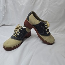 Vintage Navy Blue and White Leather Saddle Shoes 1950's Chunky Heel Women's US 6