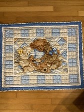 Baby Quilt Handmade NEW Boy Blue Teddy Bears 37x46  Cotton
