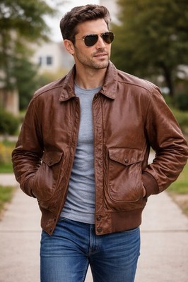 Vintage 90s Wilsons Adventure Bound Brown Leather A2 Bomber Jacket Mens Size L