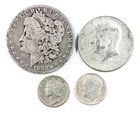 LOT 4 US Silver Coins! Morgan Silver Dollar JFK Mercury & Silver Roosevelt Dime