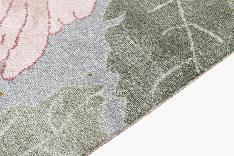 Alfombra de peonía floral pastel para guardería, comedor hecha a mano, alfombra de sala de estar 9x12 Foto 3 de 4