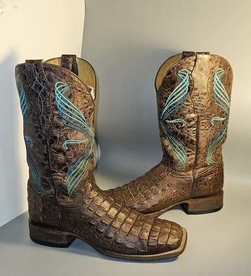 Cavender's Chocolate Hornback Caiman Crocodile Square Toe Cowboy Boot 8.5 D