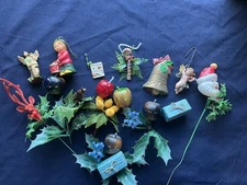 Vintage Lot Of 14 Assorted MCM Christmas Decor Ornaments 