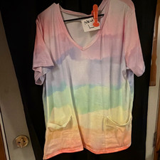 Womens L Multicolor Tie-Dye Print Scrub Top