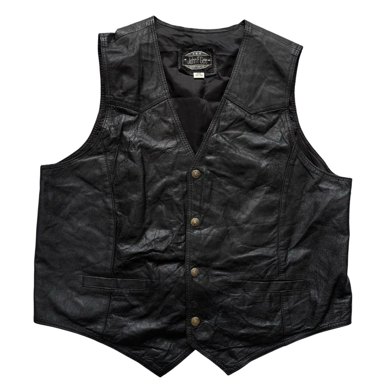 Vintage Black Leather Waistcoat 80s Retro Biker Goth Indie Rock Large 44 image 2