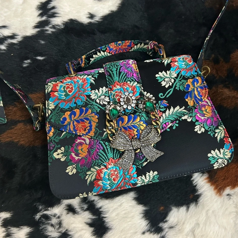 Aldo Telewen верхняя ручка сумка с цветочным дизайном и заявление брошь - Изображение 3 из 4