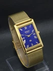 Vintage Seiko Tank Slim Quartz Blue Roman Numerals Dial Mesh Strap Wrist Watch