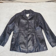Vintage Black Soft Leather Long Jacket Women Small Classic Preppy Capsule Staple