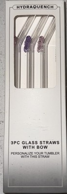 Hydraquench Reusable Glass Straws with Bow 3 Pack