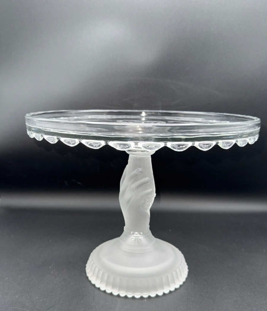 CAKE PLATE STAND Hobbs Brockunier TREE OF LIFE  w/FROSTED HAND Pedestal EAPG