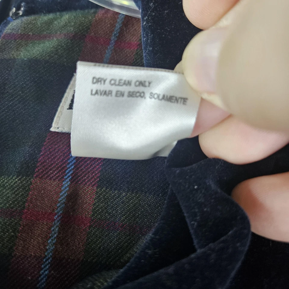 Traje Falda Plaza South Vintage Mujer 12 Verde Marino Cuello Terciopelo Cuadros Años 90 Foto 4 de 4