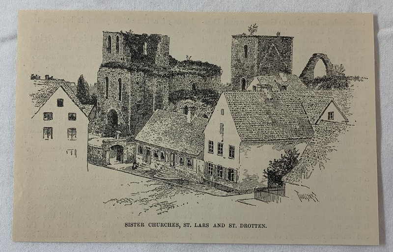 1889 magazine engraving ~ ST LARS AND ST DROTTEN CHURCHES Visby,Gotland,Sweden