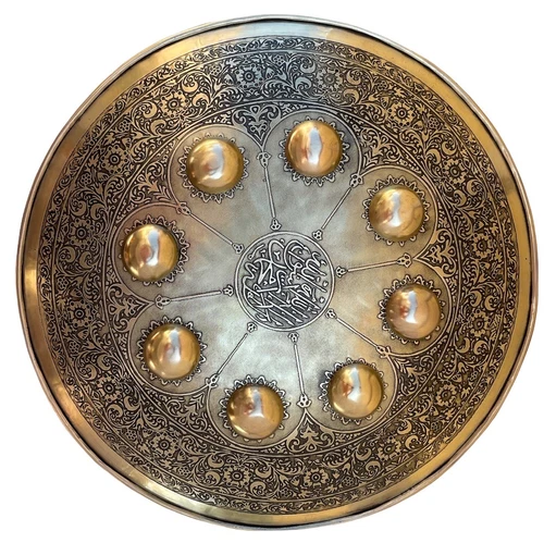 Golden Look brass Polish Hand crafted  shield engraved carvings  mughal  Arabic