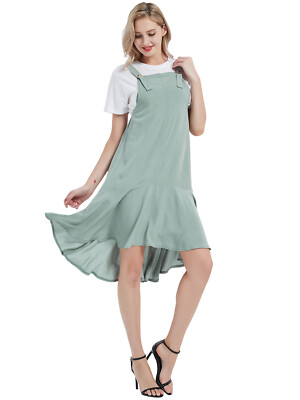 Fashion Women's Button Strap Overall Jumper Pinafore Peplum Hem Midi Dress skirt | eBay Fashion Women's Button Strap Overall Jumper Pinafore Peplum Hem Midi Dress skirt | eBay