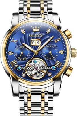 OLEVS Automatic Men Watch Tourbillon Self Winding Mechanics Luxury Business Stai