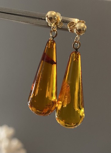 Beautiful 14kyg Tapered Amber Drop Earrings 2.61gr - Picture 7 of 9