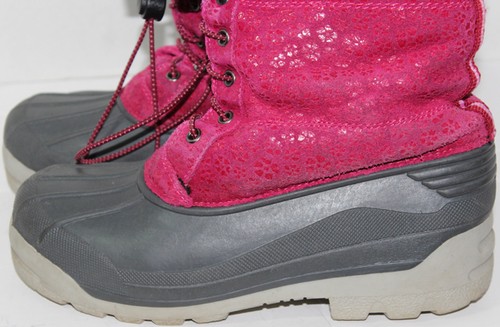 Girls LANDS END Size 5 PINK LEATHER UPPER Rubber Sole WATERPROOF WINTER BOOTS - Picture 4 of 7