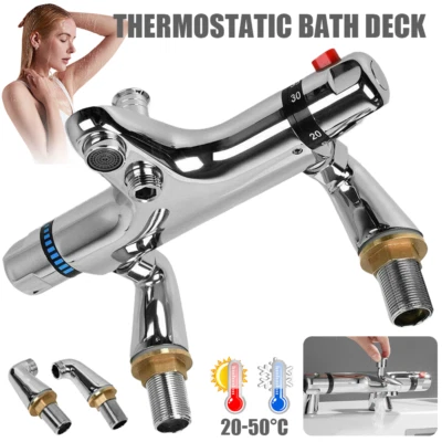 UK Modern Thermostatic Bath Shower Mixer Taps Deck Mounted Chrome Valve Bar Tap