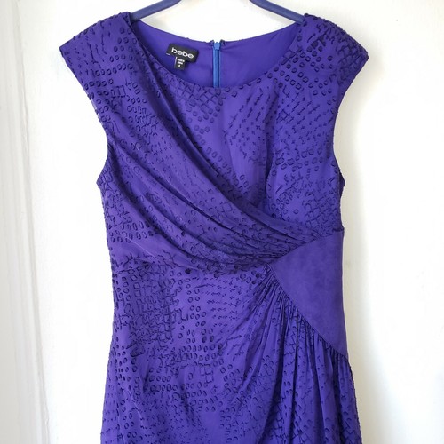 BEBE dress size Small S Purple Blue Silk Romantic Dress Sleeveless Flare Dress - Picture 7 of 10