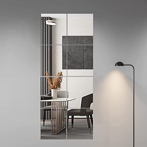 Glass Full Length Wall Mirror Tiles, 14'' x 12'' x 4PCS, Full 14''x12