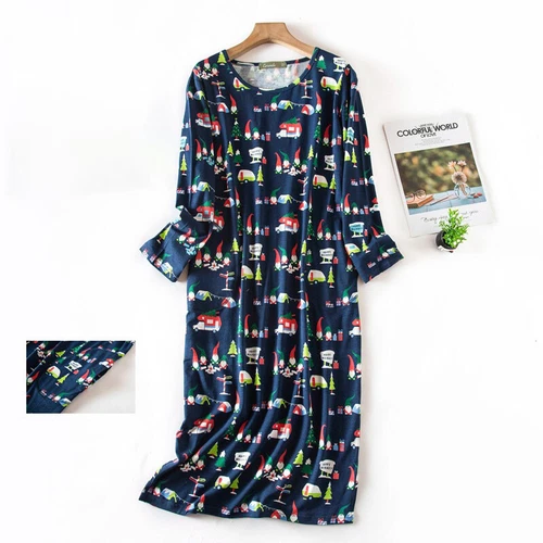 Women's Pajamas Long Sleeve Nightgown Sleep Shirt Cotton Nightshirt Sleep Dress - Bild 8 von 38