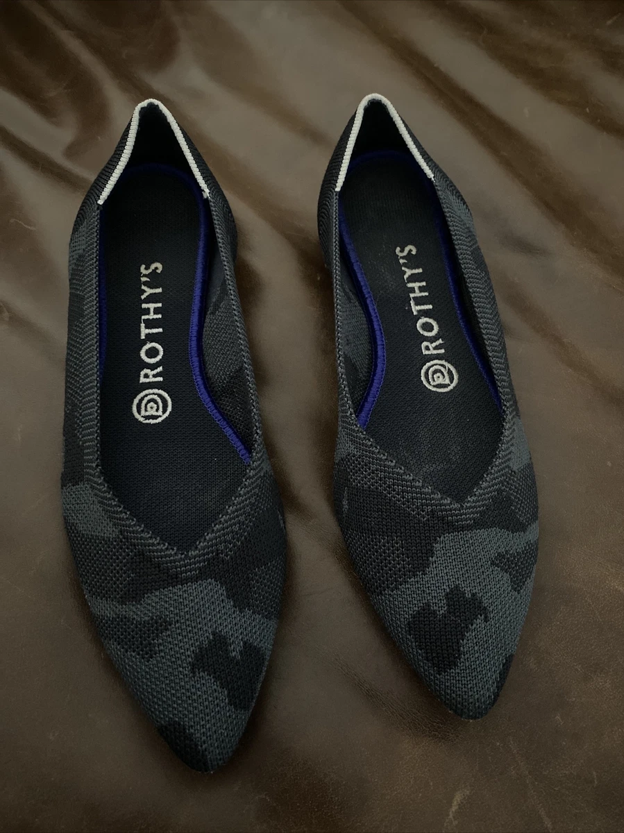 Rothy s The Point Flats 8 Gray Black Camo Slip On Knit Washable Ballet
