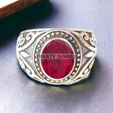Ruby Oval Cut Gemstone With 925 Sterling Silver Ring For Men's #A529