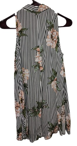 Sleeveless Floral & Stripe Button Down Blouse Collared Tunic XL By Live 4 Truth - Picture 11 of 12