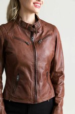 Woman Slim Fit Brown Genuine Real Leather Designer Biker Vintage Jacket