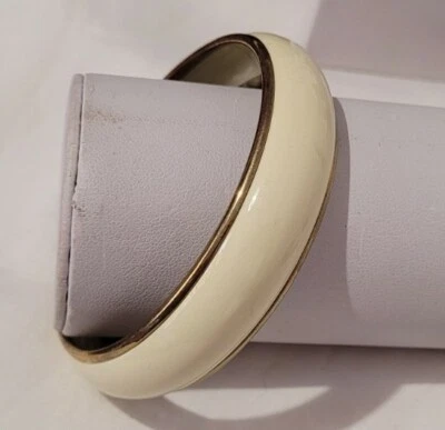 BIJOU VINTAGE BRACELET MANCHETTE JONC LAITON ÉMAILLÉ BEIGE # SCP - Photo 1/4