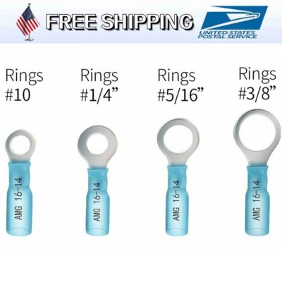 200-50Pcs Ring Eyelet Heat Shrink Wire Gauge 16-14AWG GA Connectors Terminals