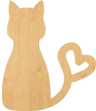 Kitty Heart Laser Cut Out Wood Shape Craft Supply - Woodcraft Cutout
