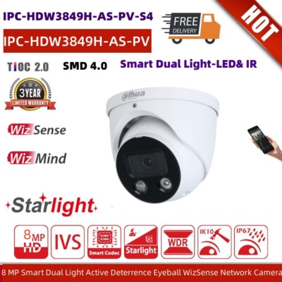 New! Dahua 8MP 4K IP Camera Full Color Wizsense Mic PoE IPC-HDW3849H-AS-PV audio