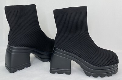 Women's Chunky Block Heel Sock Boots Black Size Women's 10 - Main Image