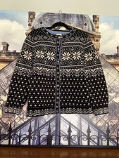 LL Bean Women’s Lamb Wool Knit Nordic Button Cardigan Sweater Medium #258838