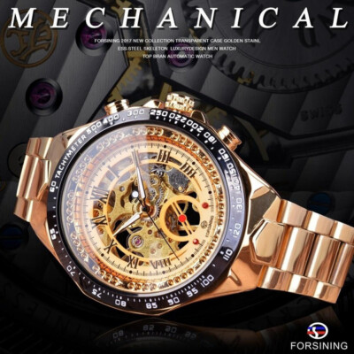 Sport Herren Automatik Mechanische Uhr Edelstahl Uhr Metall Skelett