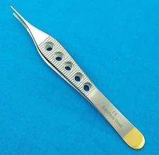 1 PC ADSON DRESSING FORCEP SERRATED MICRO POINT 4.75" W/ FENESTRATED GOLD HANDLE