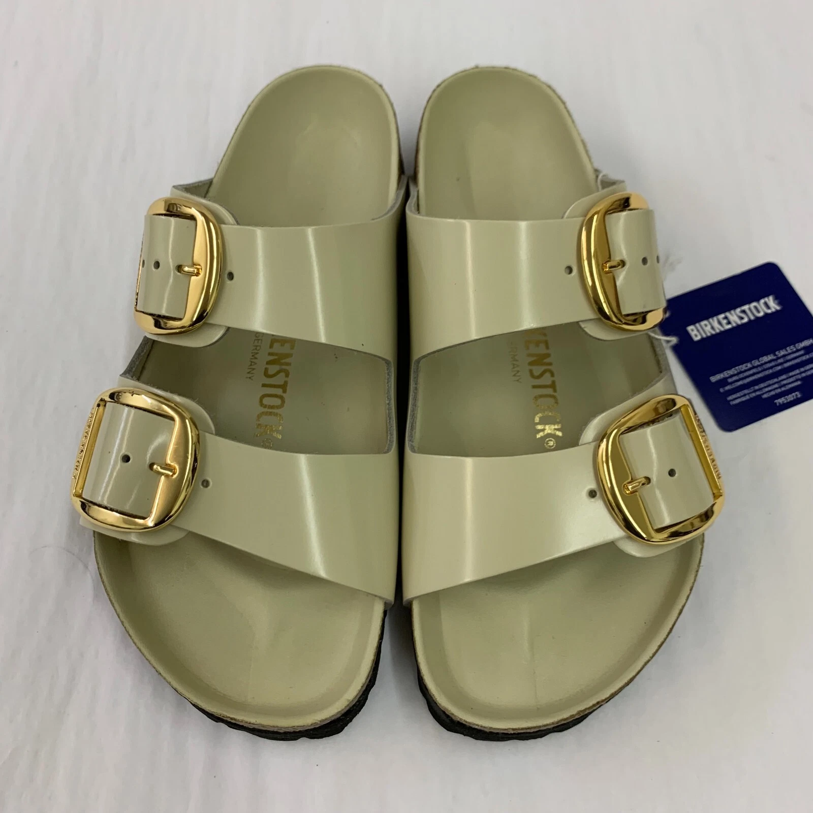 Birkenstock New w/ Box Arizona Big Buckle High Shine Ecru Leather Patent Narrow