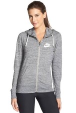 Nike Vintage Women's S Full Zip Up Hoodie Heather Gray White Logo Lightweight