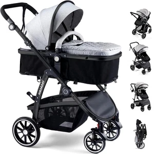 Baby Stroller 2 In 1 Reversible Toddler Seat Lie Flat Gray