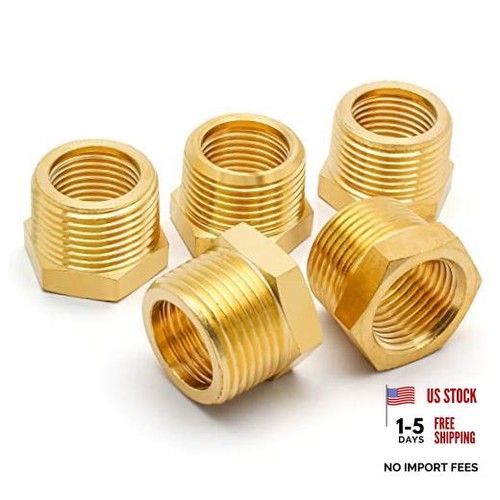 5Pcs Brass Reducer Bushing 3/4" to 1/2" - 3/4" NPT Male to 1/2" NPT Female