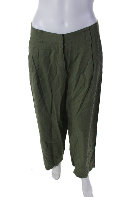 Lioness Womens Linen Blend Pleated Front Wide Leg Pants Olive Green Size Small