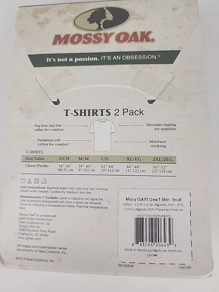 Pk. of 2 Mossy Oak Men's T-Shirts Camo/Black Moisture Wicking - Hunting Sm NEW - Image 3 of 3